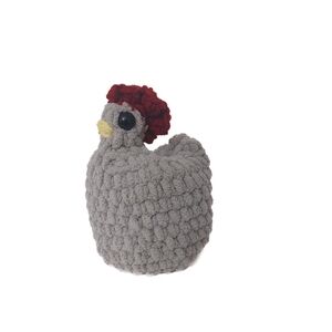 Handmade Grey Plush Crochet Hen